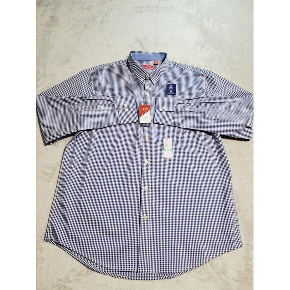 Izod Button Down Shirt Men's L Blue Gingham Check Long Sleeve NWT - Picture 7 of 11